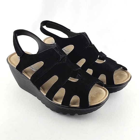 Skechers Women's Black Suede Wedge Platform Parallel Stylin Cutout Sandal Size 6 - Picture 2 of 16